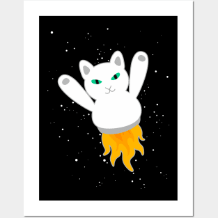 White Rocket Cat Posters and Art